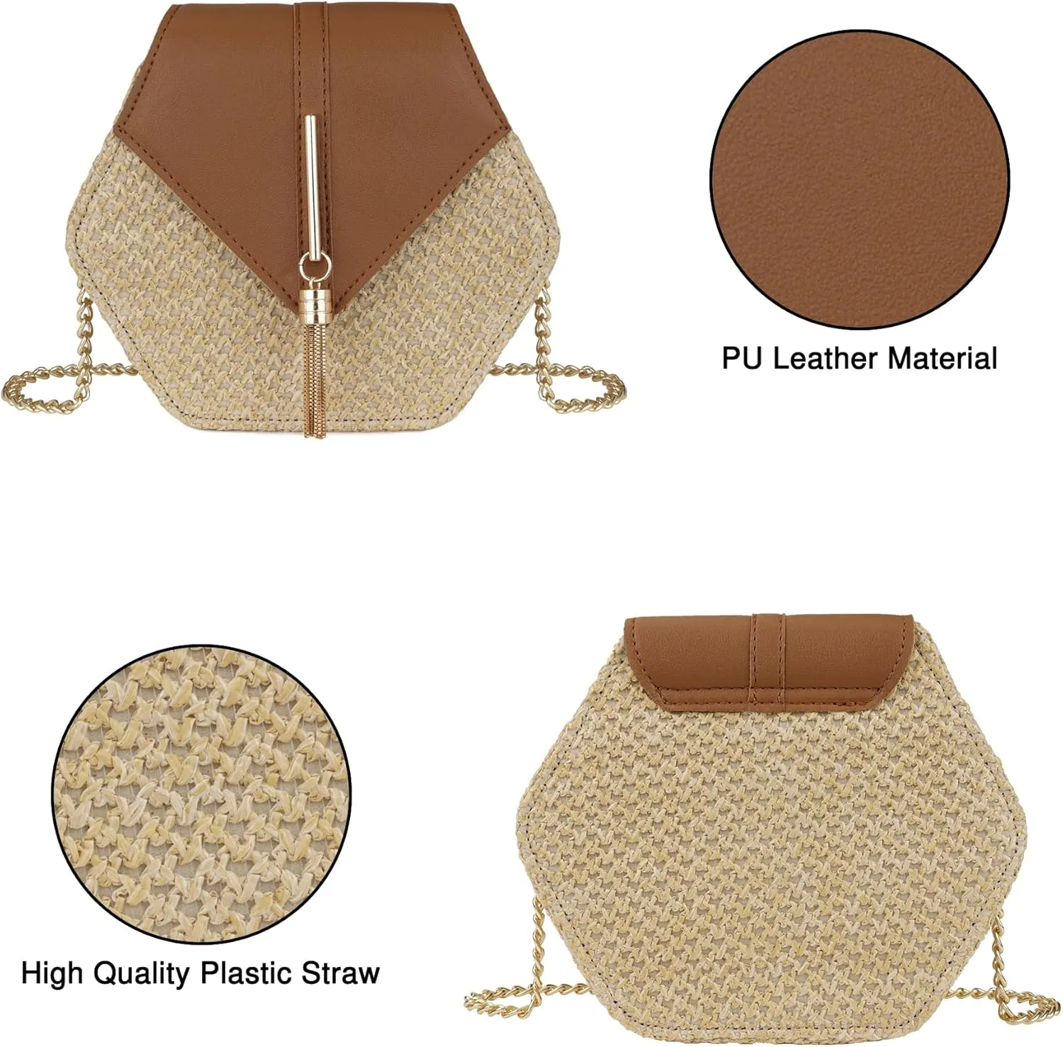 Straw Crossbody Bag for Women Cute Shoulder Handbag Summer Beach Bag Purse with Tassel