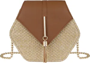 Straw Crossbody Bag for Women Cute Shoulder Handbag Summer Beach Bag Purse with Tassel