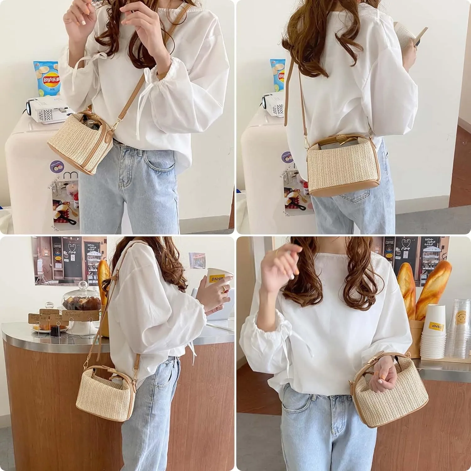 Straw Crossbody Bags for Women Trendy Summer Beach Vacation Outfit Casual Versatile Patched Design Handbag Bucket Tote