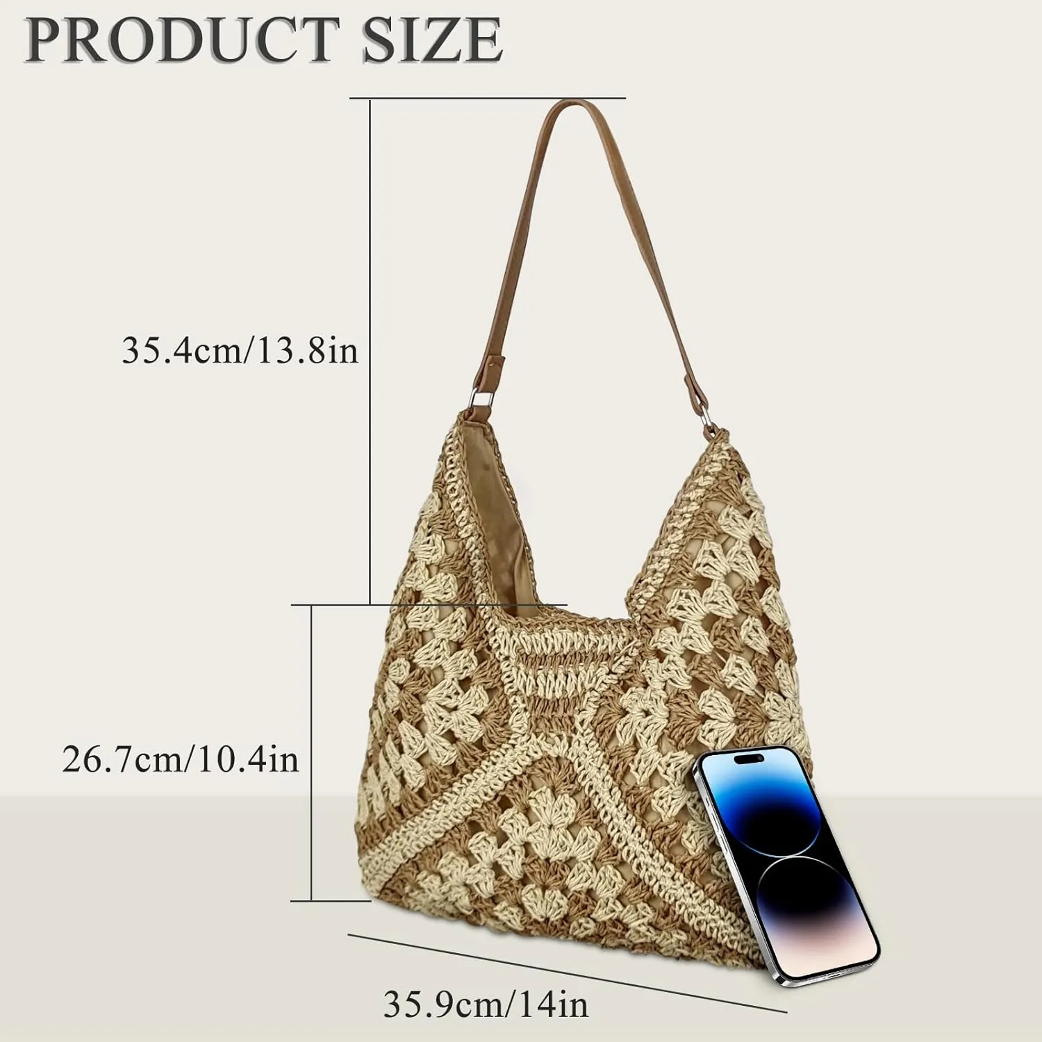 Straw Hobo Bags for Women, Large Capacity Woven Beach Tote Bag Summer Vintage Crochet Shoulder Bag for Travel