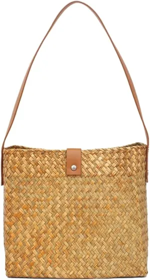 Straw Hobo Bags for Women Quadrate Straw Tote Woven Beach Purse Trendy Shoulder Purse Underarm Vacation Handbags for Summer