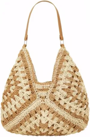 Straw Woven Hobo Bags for Women - Beach Travel Daily Use Shoulder Bag Handmade Tote Bag