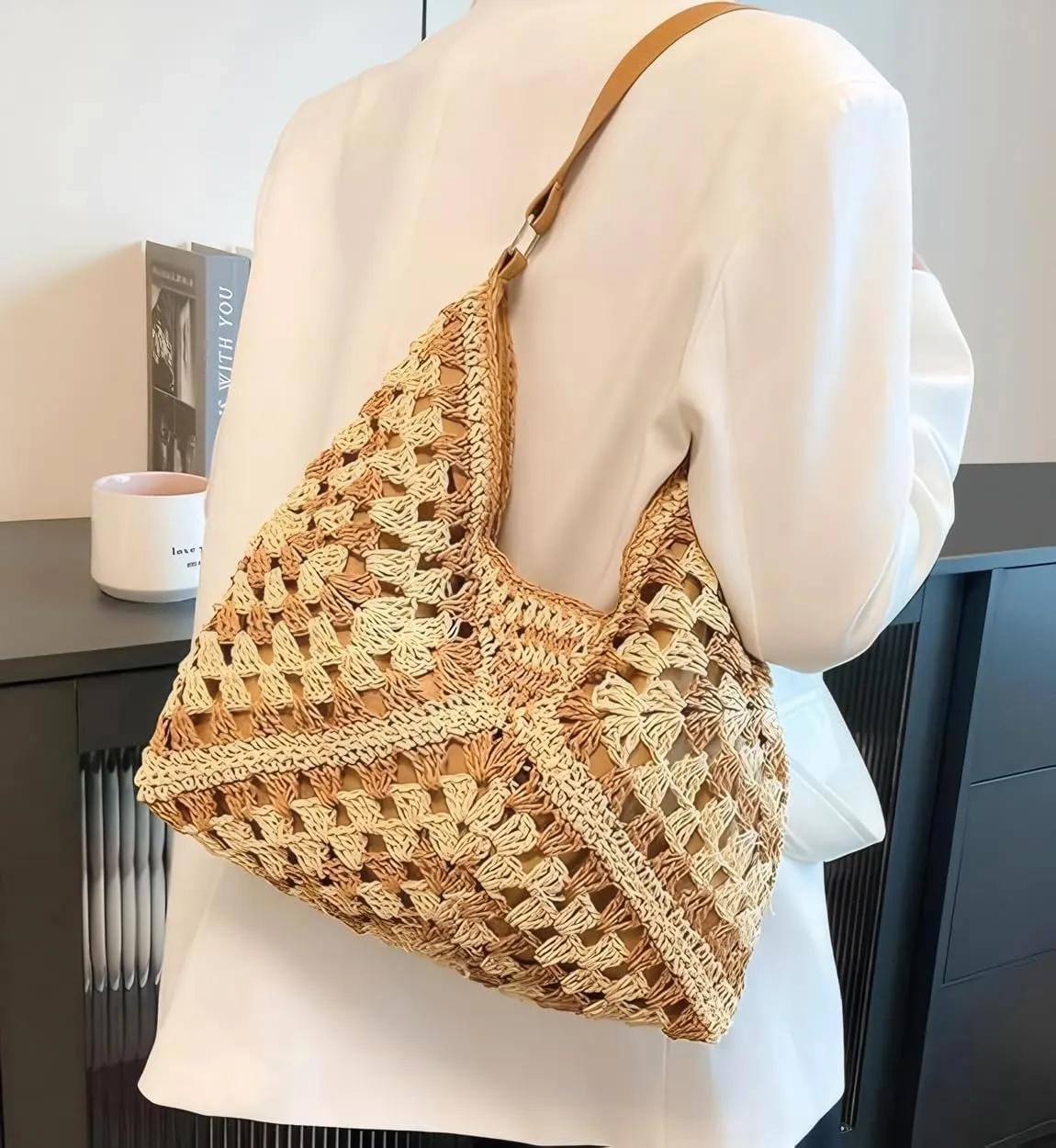 Straw Woven Hobo Bags for Women - Beach Travel Daily Use Shoulder Bag Handmade Tote Bag