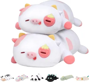 Strawberry Cow Plush Body Pillow, 35" Kawaii Cow Stuffed Animals Squishy Pillow, Cute Plushies Cuddle Pillow for Kids, Long Plush Cow Pillow Toys, Birthday Gifts for Women, Girls and Males