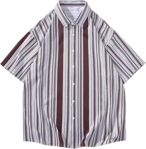 Striped Shirt Men Button Down Casual Short Sleeve Shirts Regular Fit Hawaiian Summer T-Shirt Big and Tall Fashion 2025