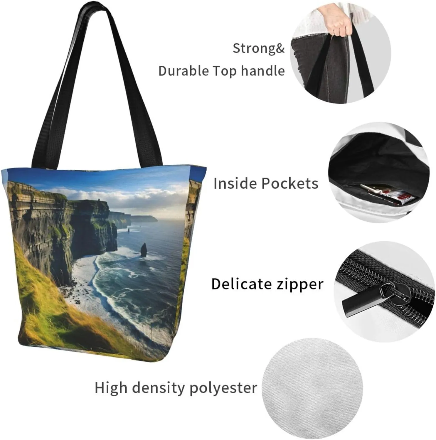 Stylish And Durable Ireland Outdoors County Clare The Cliffs Shoulder Bag - Full Print, Large Capacity