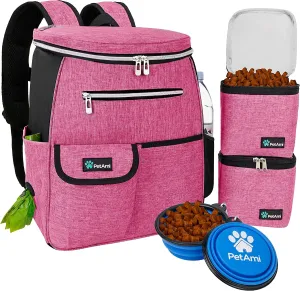Stylish Pink Dog Travel Backpack - Airline Approved Carrier with Collapsible Bowls and Food Containers for Adventurous Pet Parents