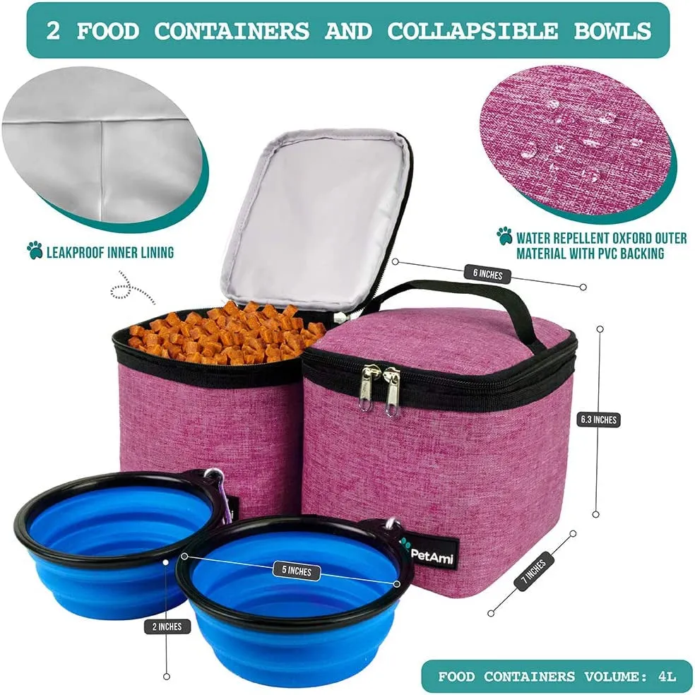 Stylish Pink Dog Travel Backpack - Airline Approved Carrier with Collapsible Bowls and Food Containers for Adventurous Pet Parents