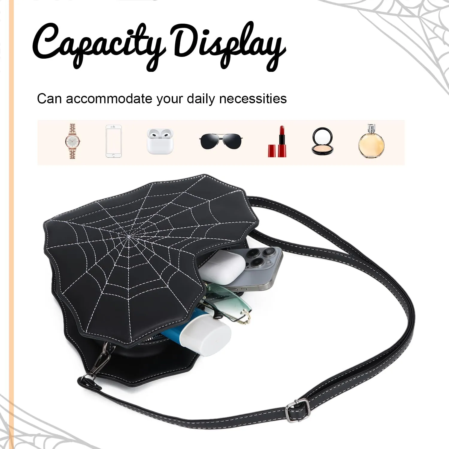 SUKUTU Women Heart Shaped Shoulder Bag Spider Web Gothic Style Backpack Novelty Gothic Leather Crossbody Bag