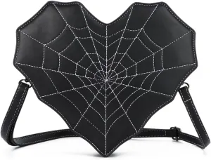 SUKUTU Women Heart Shaped Shoulder Bag Spider Web Gothic Style Backpack Novelty Gothic Leather Crossbody Bag