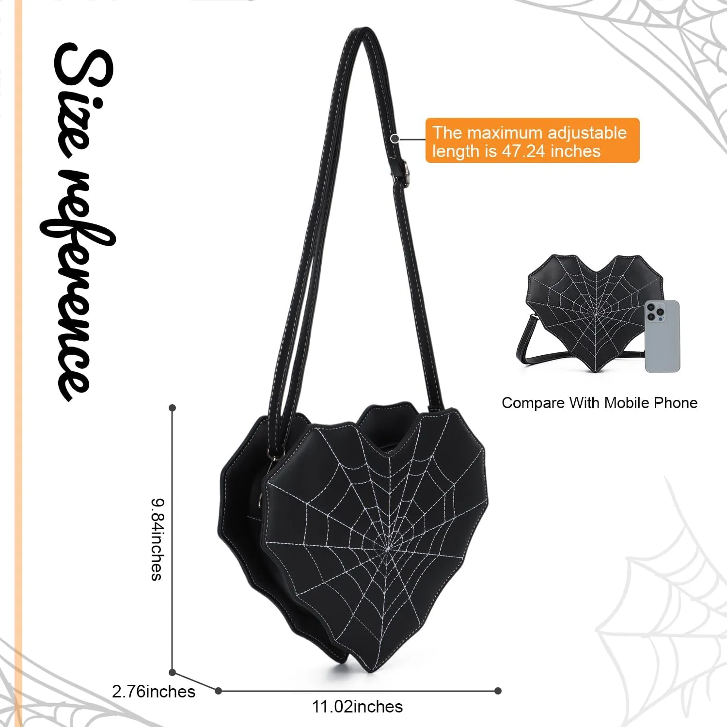 SUKUTU Women Heart Shaped Shoulder Bag Spider Web Gothic Style Backpack Novelty Gothic Leather Crossbody Bag