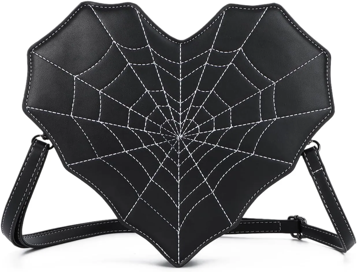 SUKUTU Women Heart Shaped Shoulder Bag Spider Web Gothic Style Backpack Novelty Gothic Leather Crossbody Bag