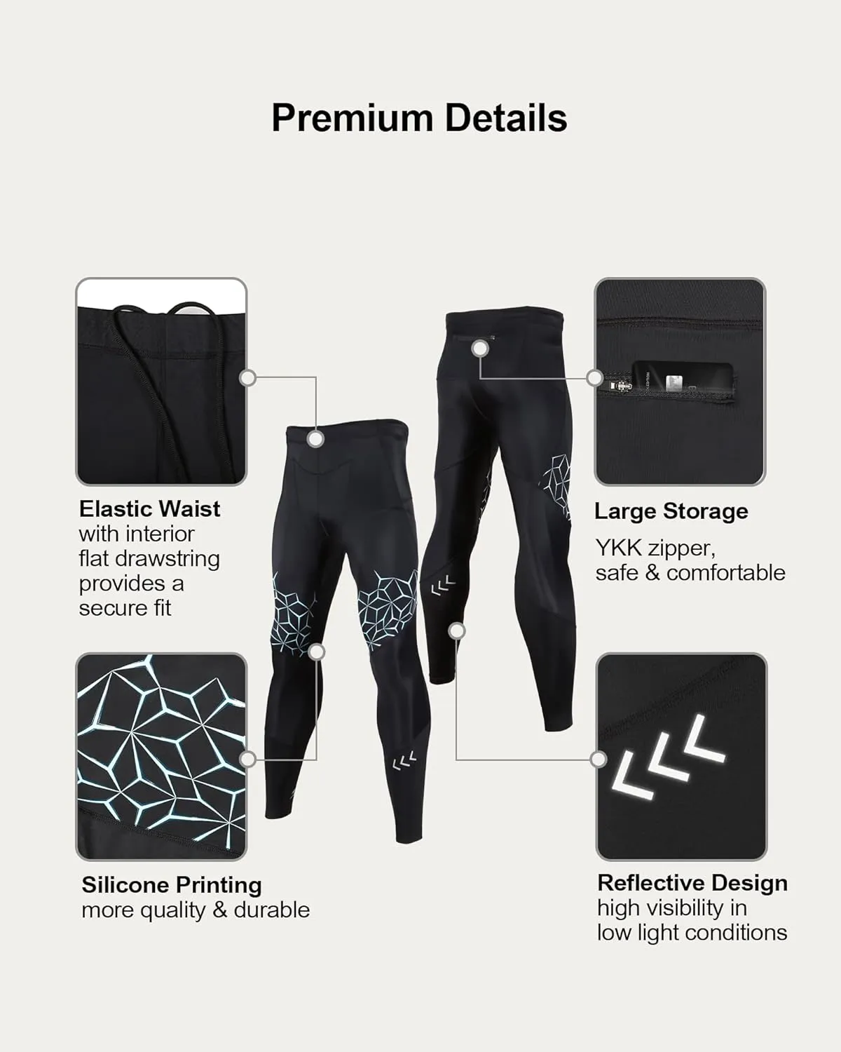 SUMARPO Compression Pants Men Women, Strong Power Recovery Compression Tights for Endurance Running, Knee Support, Quick Dry