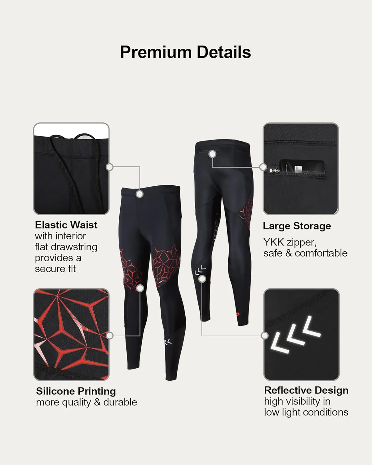 SUMARPO Compression Pants Men Women, Strong Power Recovery Compression Tights for Endurance Running, Knee Support, Quick Dry