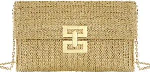 Summer Straw Clutch Purses for Women Woven Beach Bag Evening Purse Envelope Clutch with Detachable Strap