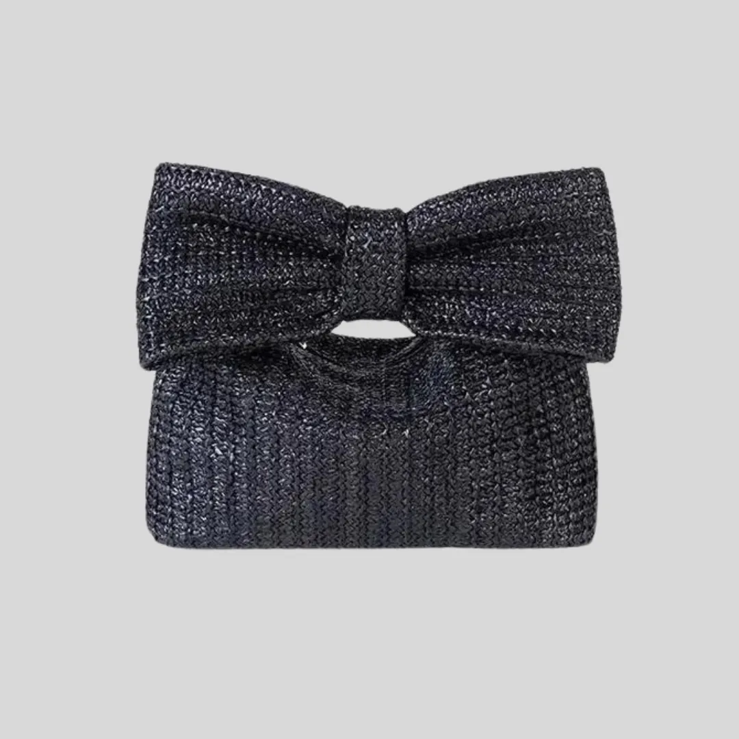 Summer Straw Woven Clutch Bag – Women's Knotted Purse with Bow, Luxury Design Evening Handbag for Parties and Beach