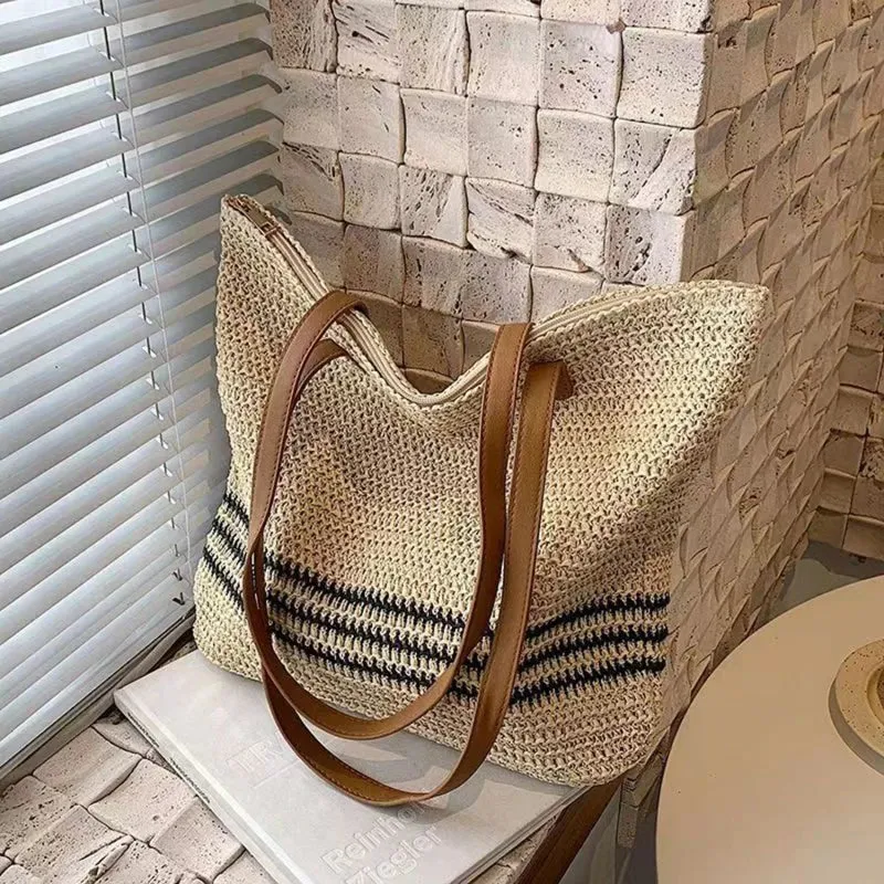 Summer Stripe Woven Shoulder Bag