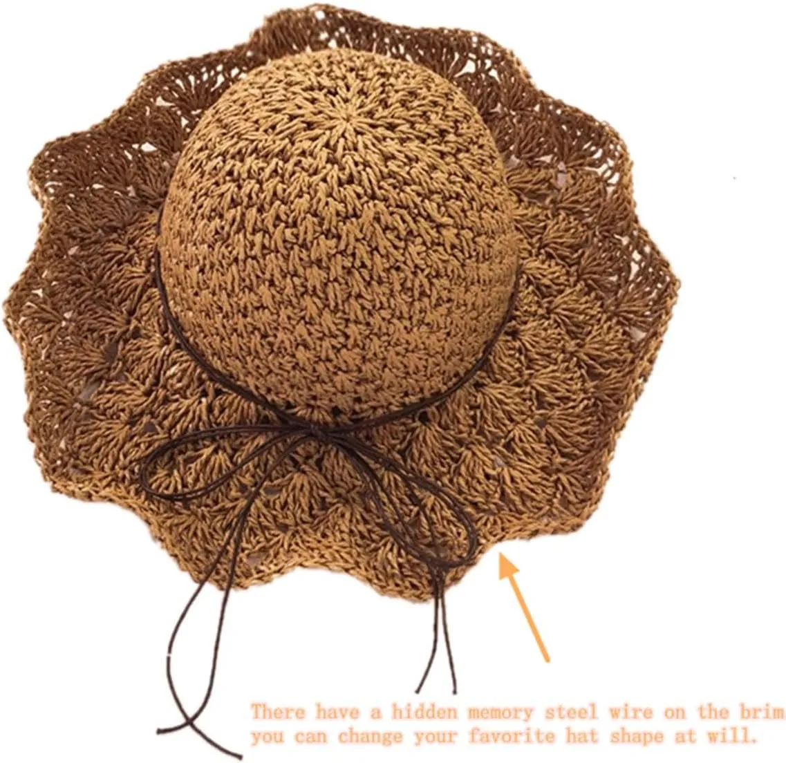 Sun Straw Hats for Women Foldable Floppy Beach Summer Hat Oversized Weave Wide Brim Bowknot Lace for Ladies