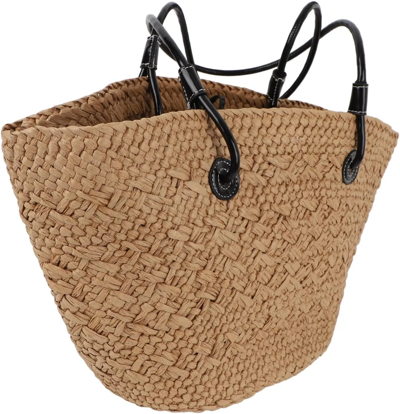 SUNGOOYUE Woven Beach Bag Khaki Large Capacity Eco Friendly, Straw Shoulder Bag for Travel, Resort