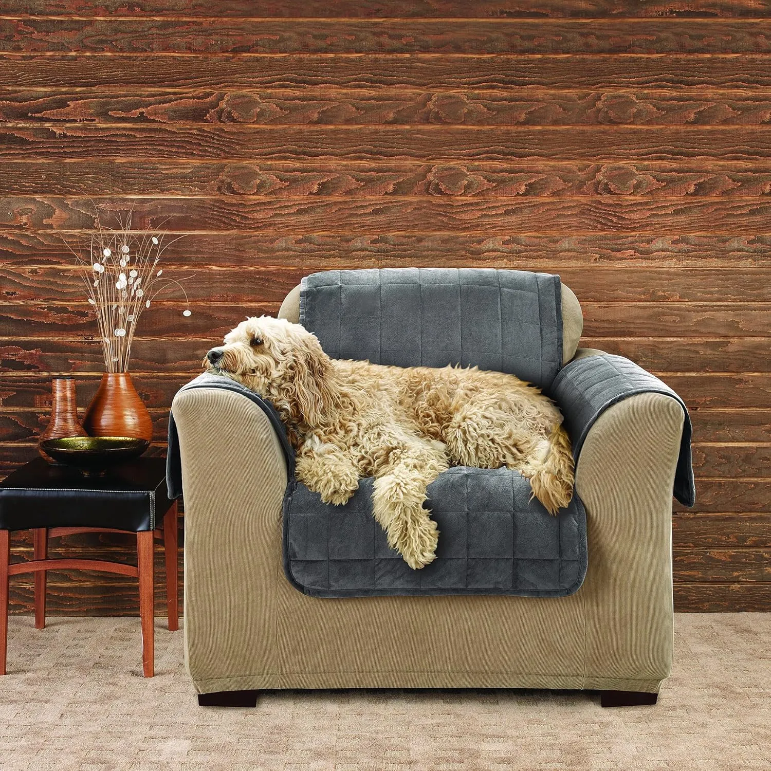 SureFit Deluxe Comfort Throw Cover, One Piece, Machine Washable, Pet Furniture Protector (Dark Gray, Chair)