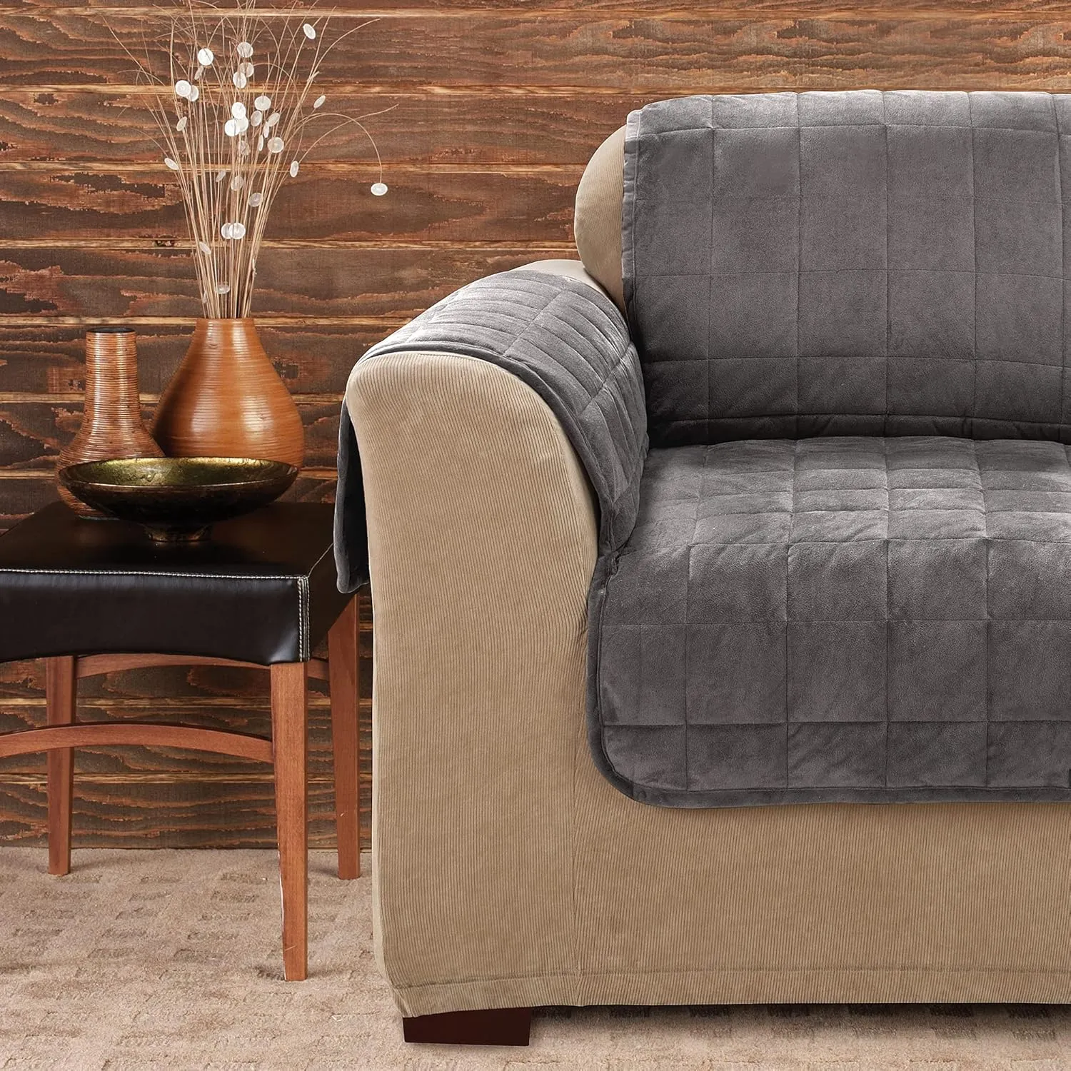 SureFit Deluxe Comfort Throw Cover, One Piece, Machine Washable, Pet Furniture Protector (Dark Gray, Chair)