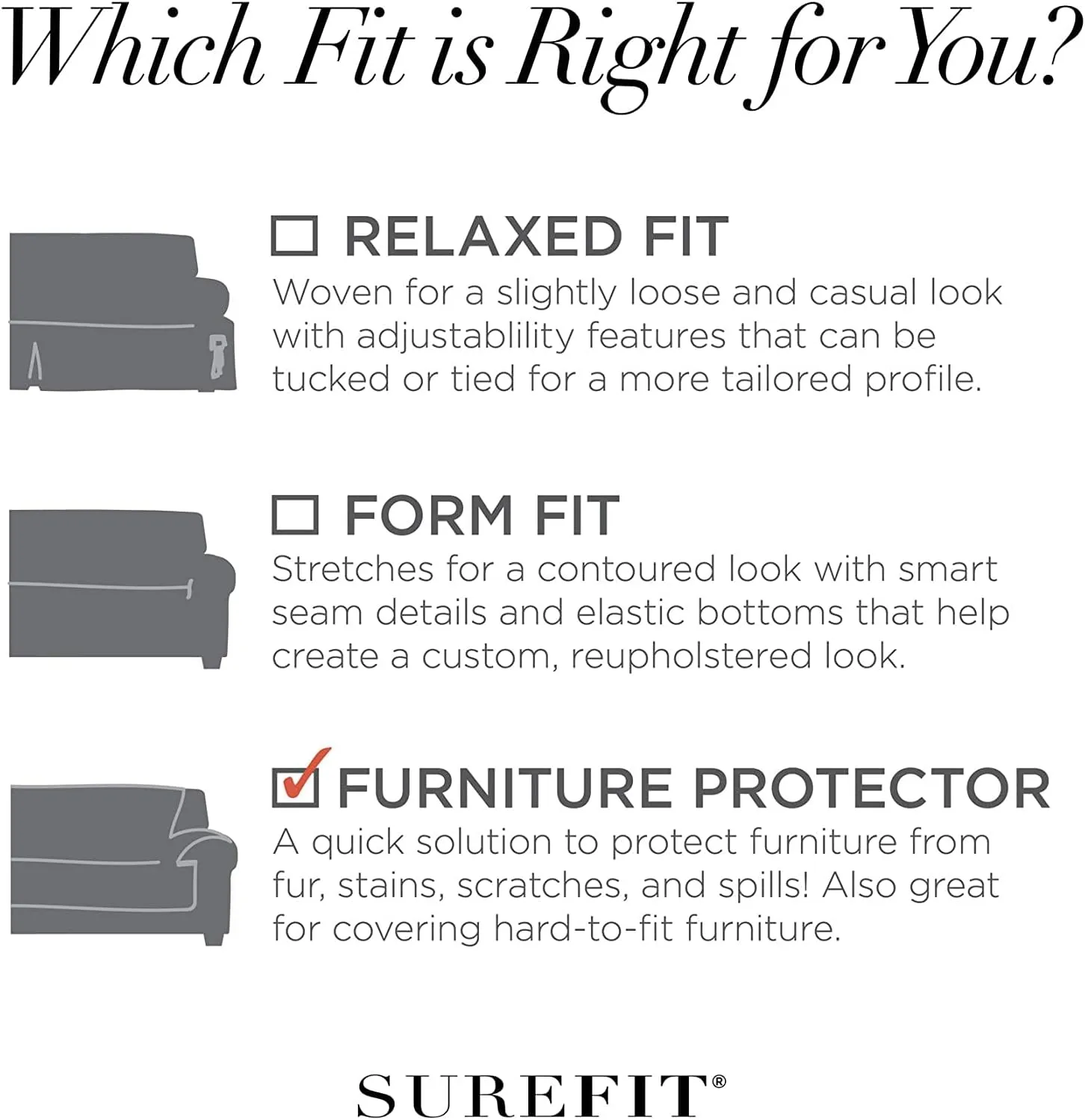 SureFit Deluxe Comfort Throw Cover, One Piece, Machine Washable, Pet Furniture Protector (Dark Gray, Chair)