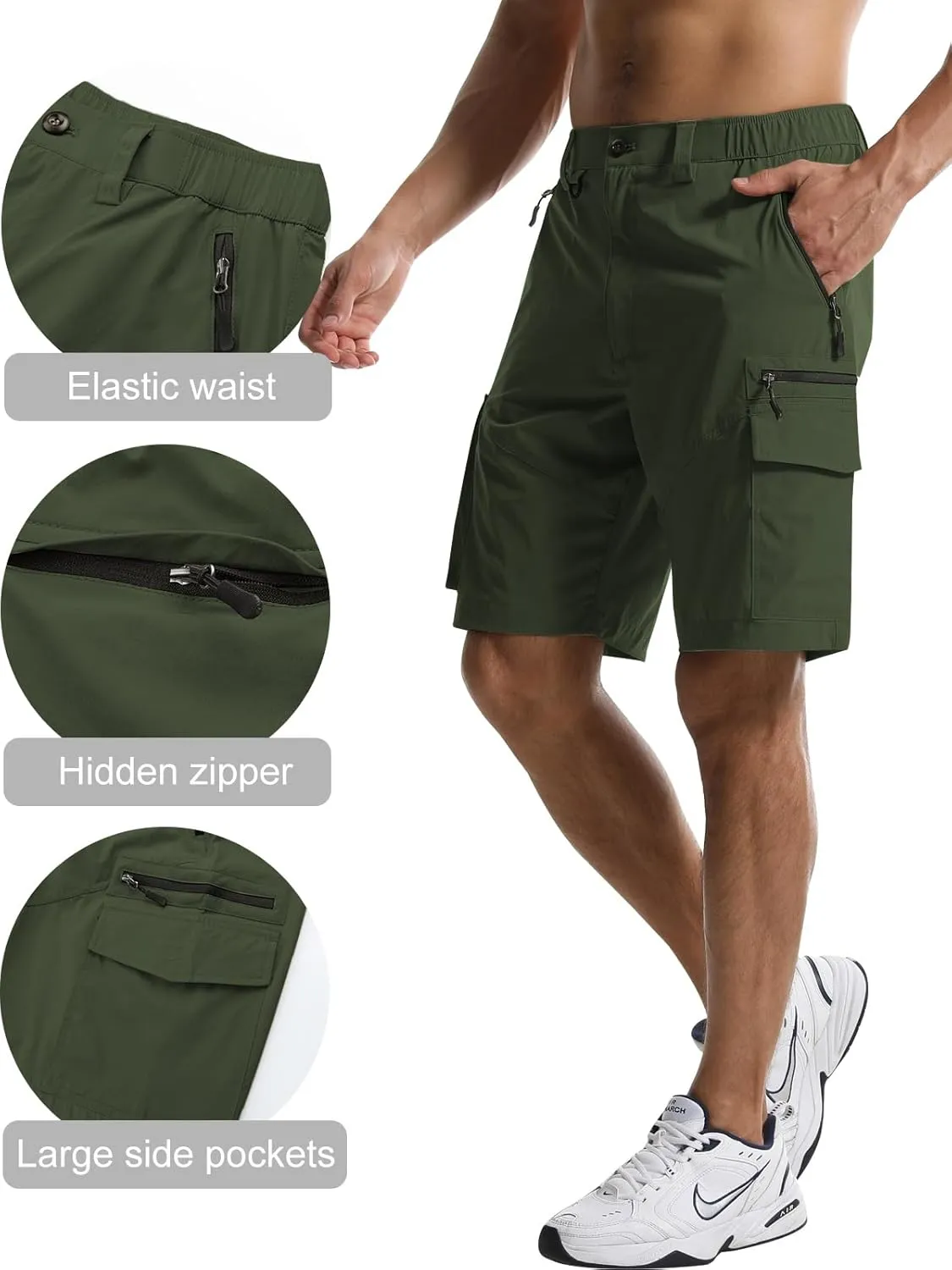 Surenow Men's Hiking Cargo Shorts with Quick Dry, Breathable Fabric, Pockets, and Zipper Closure - Blue, Size Large