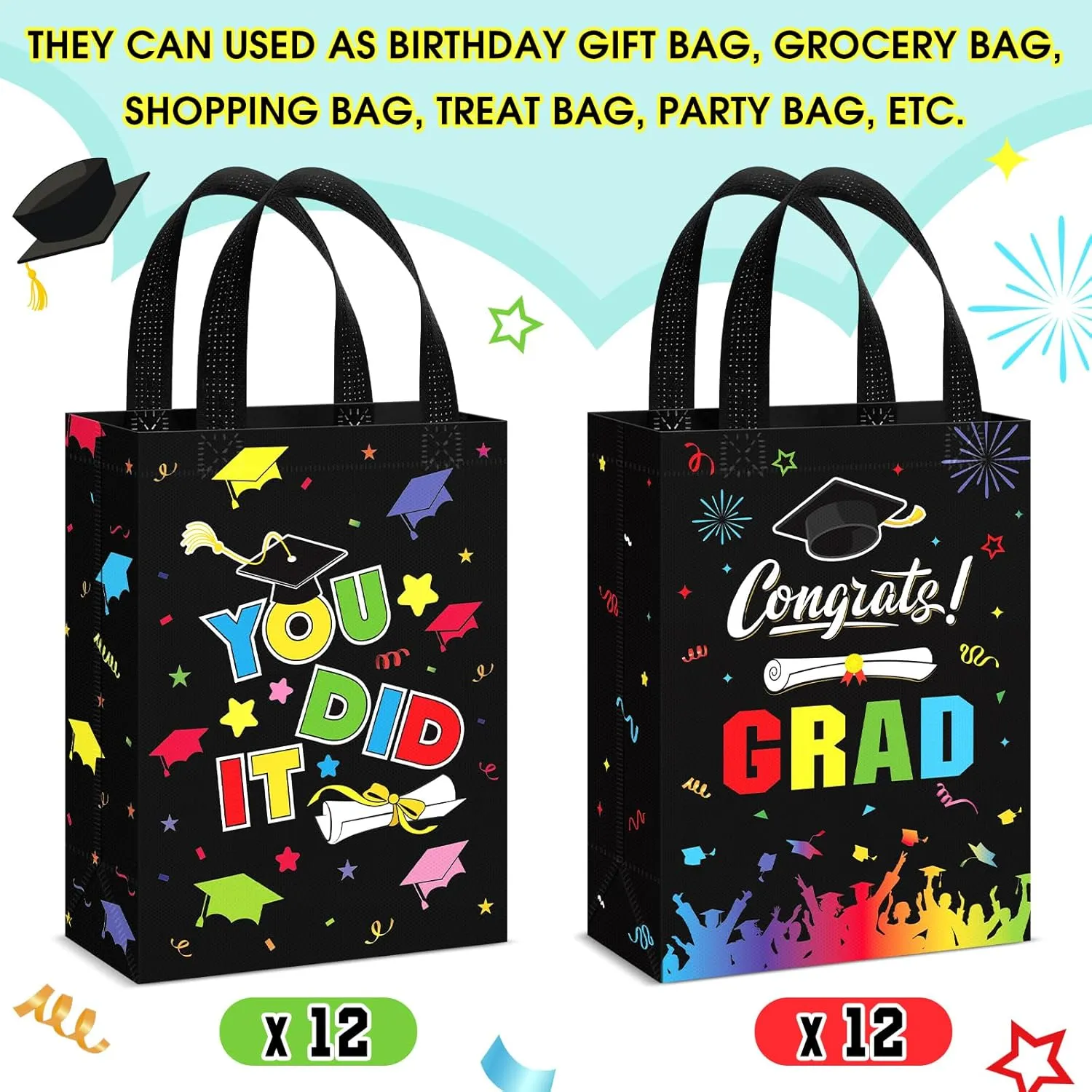Sweetude 24 Pcs 2025 Graduation Gift Bags with Handles Reusable Congrats Grad Tote Bags for College Graduation Party Supplies