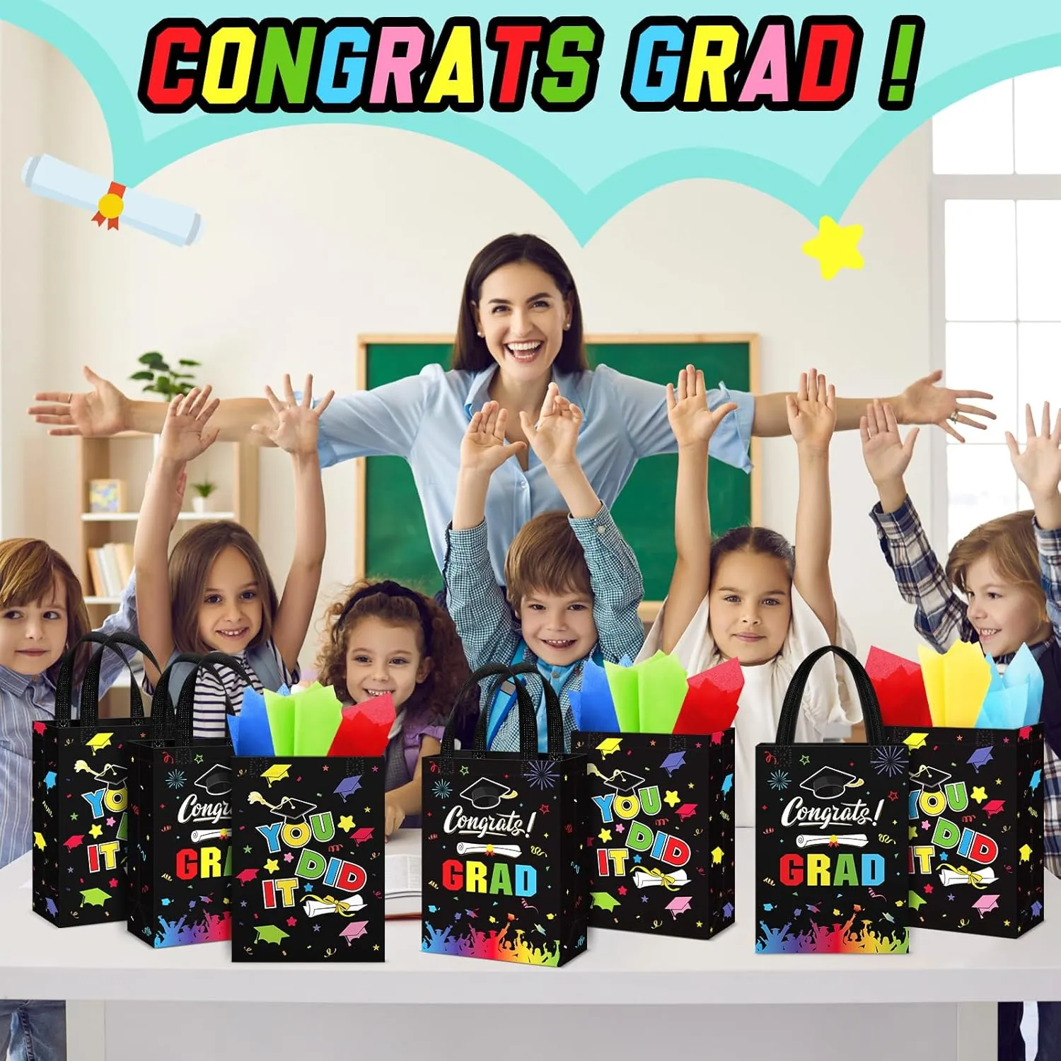 Sweetude 24 Pcs 2025 Graduation Gift Bags with Handles Reusable Congrats Grad Tote Bags for College Graduation Party Supplies