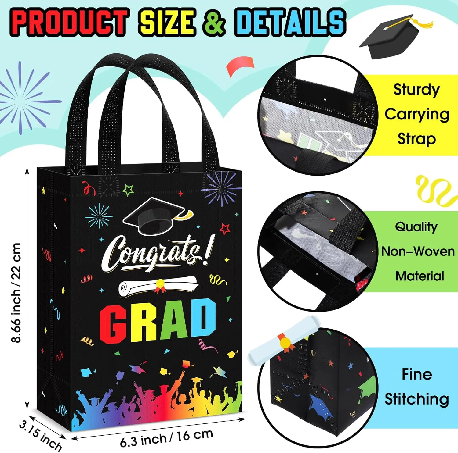 Sweetude 24 Pcs 2025 Graduation Gift Bags with Handles Reusable Congrats Grad Tote Bags for College Graduation Party Supplies