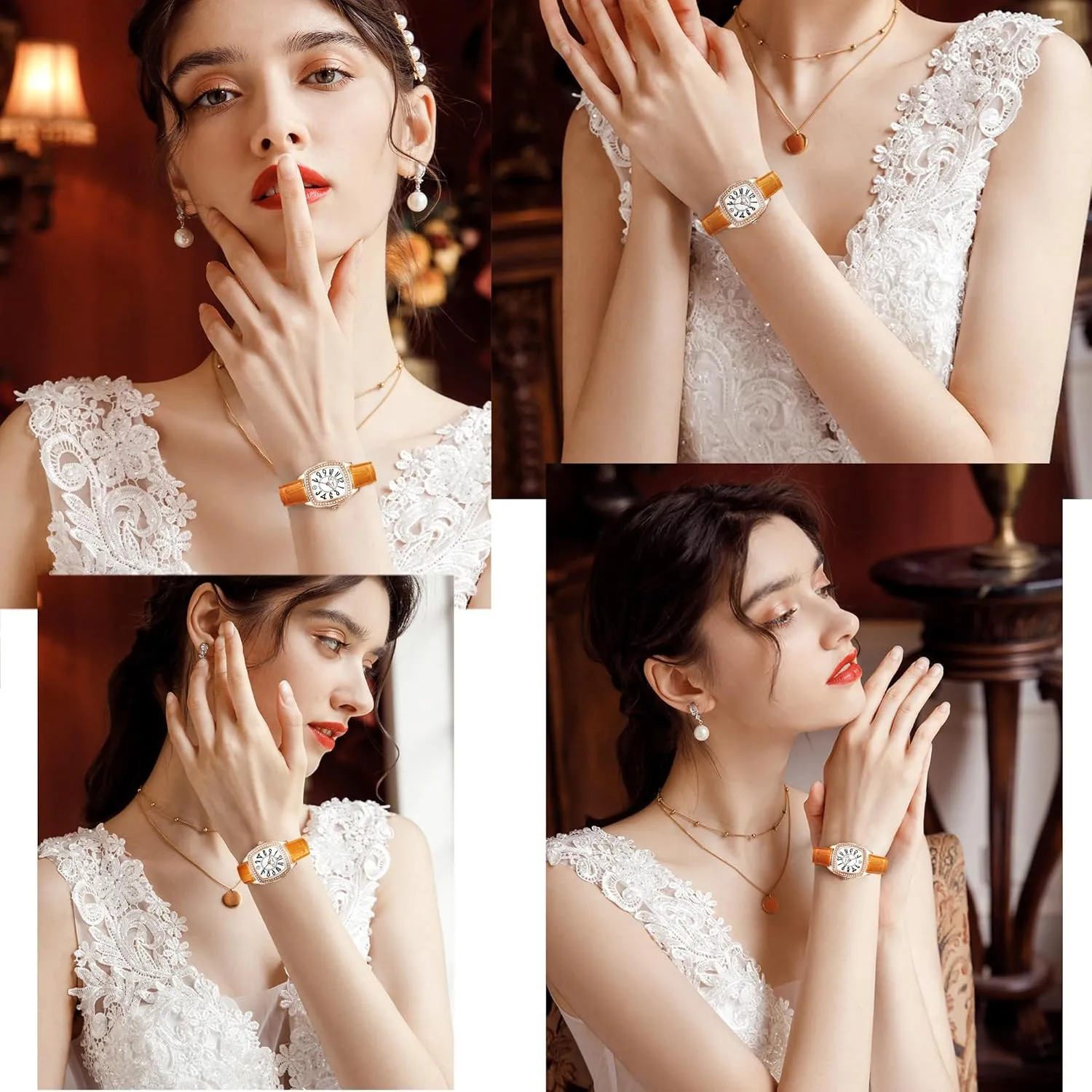 T-ENGINE Luxury Women's Watch with Genuine Leather Strap, Diamond Inlay | Fashion Vintage Design
