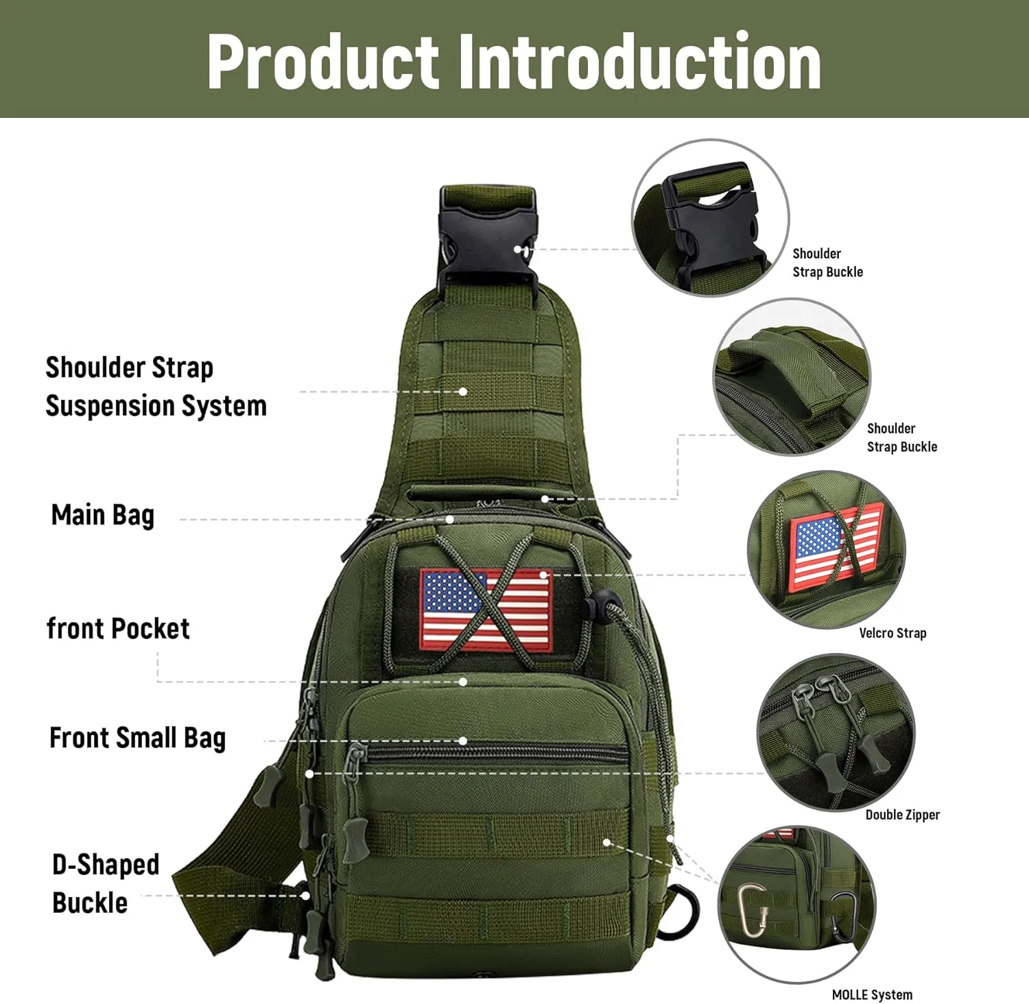 Tactical Shoulder Sling Bag, Small Shoulder Bag for Men, Outdoor Crossbody Backpack Tactical Chest Bag for Every Day Carry (ArmyGreen)