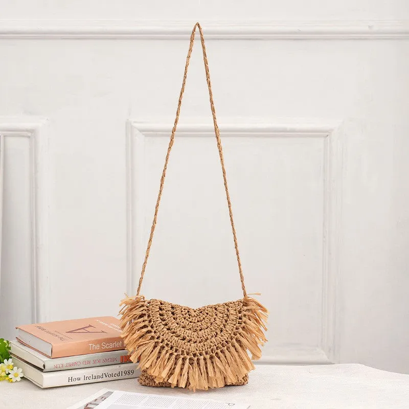 Tajade Woven Papyrus Small Beach Straw Bag