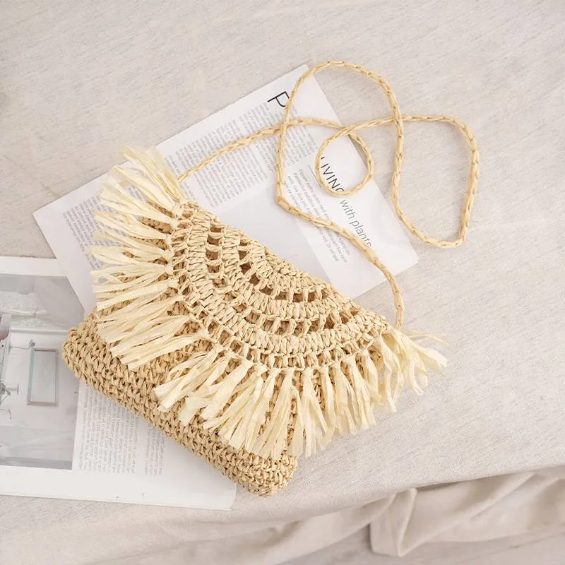Tajade Woven Papyrus Small Beach Straw Bag