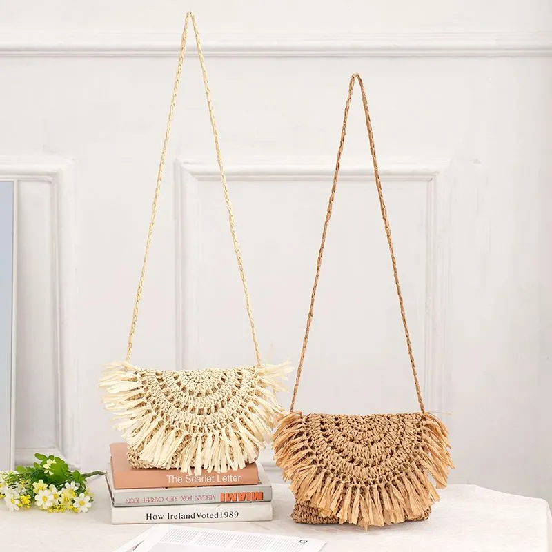 Tajade Woven Papyrus Small Beach Straw Bag