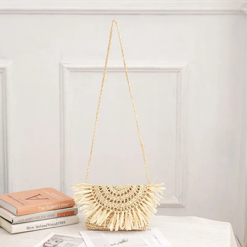 Tajade Woven Papyrus Small Beach Straw Bag