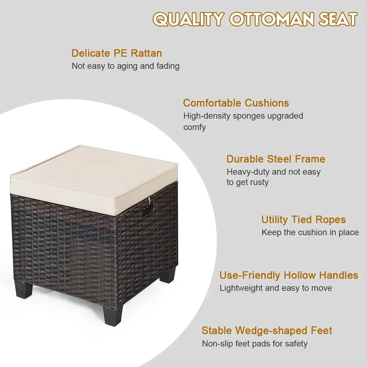 Tangkula 2 Pieces Outdoor Patio Ottoman, All Weather Rattan Wicker Ottoman Seat, Patio Rattan Furniture, Outdoor Footstool Footrest Seat w/Removable Cushions