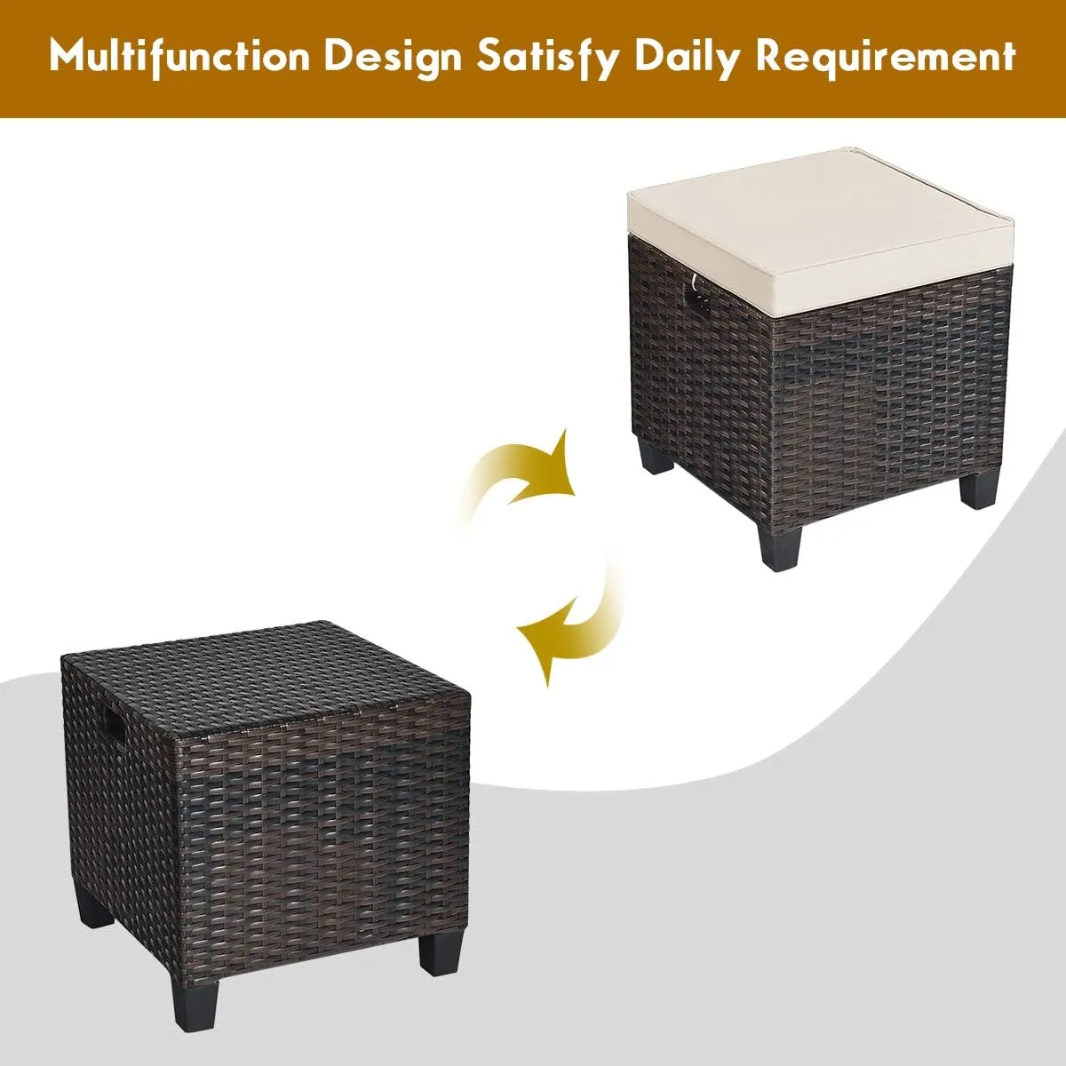 Tangkula 2 Pieces Outdoor Patio Ottoman, All Weather Rattan Wicker Ottoman Seat, Patio Rattan Furniture, Outdoor Footstool Footrest Seat w/Removable Cushions