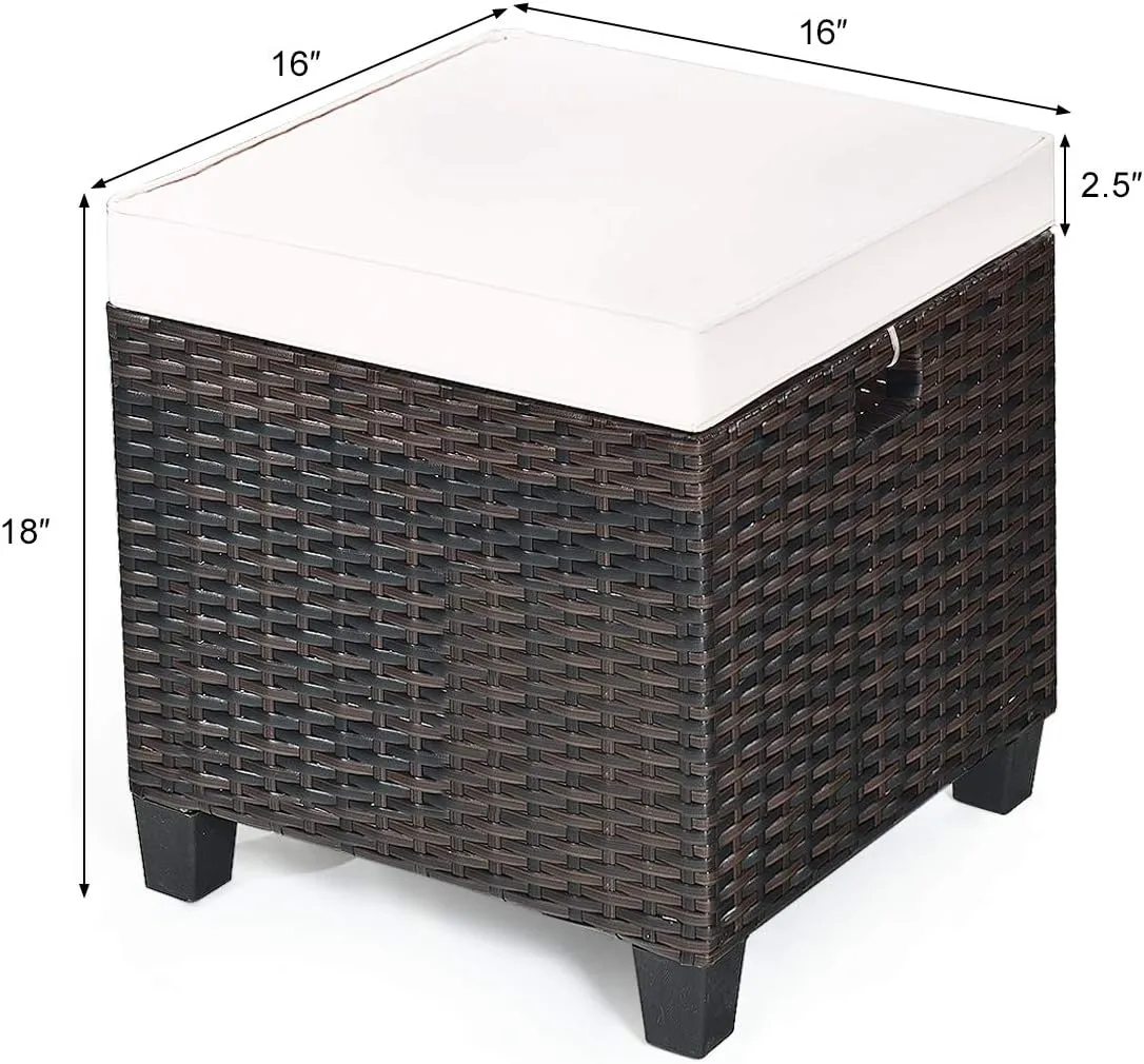 Tangkula 2 Pieces Outdoor Patio Ottoman, All Weather Rattan Wicker Ottoman Seat, Patio Rattan Furniture, Outdoor Footstool Footrest Seat w/Removable Cushions