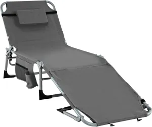 Tangkula Tanning Chair, Outdoor Folding Beach Lounge Chair with Face Hole, Adjustable Footrest, Removable Pillow, Storage Pocket, 5-Position Sunbathing Chair for Outside Beach (1, Grey)