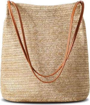 Tavaleu Straw Beach Bags for Women, Tote Handbag Shoulder Bag for Women, Beach Straw Purse Buckets Summer Fashion Hobo Bags