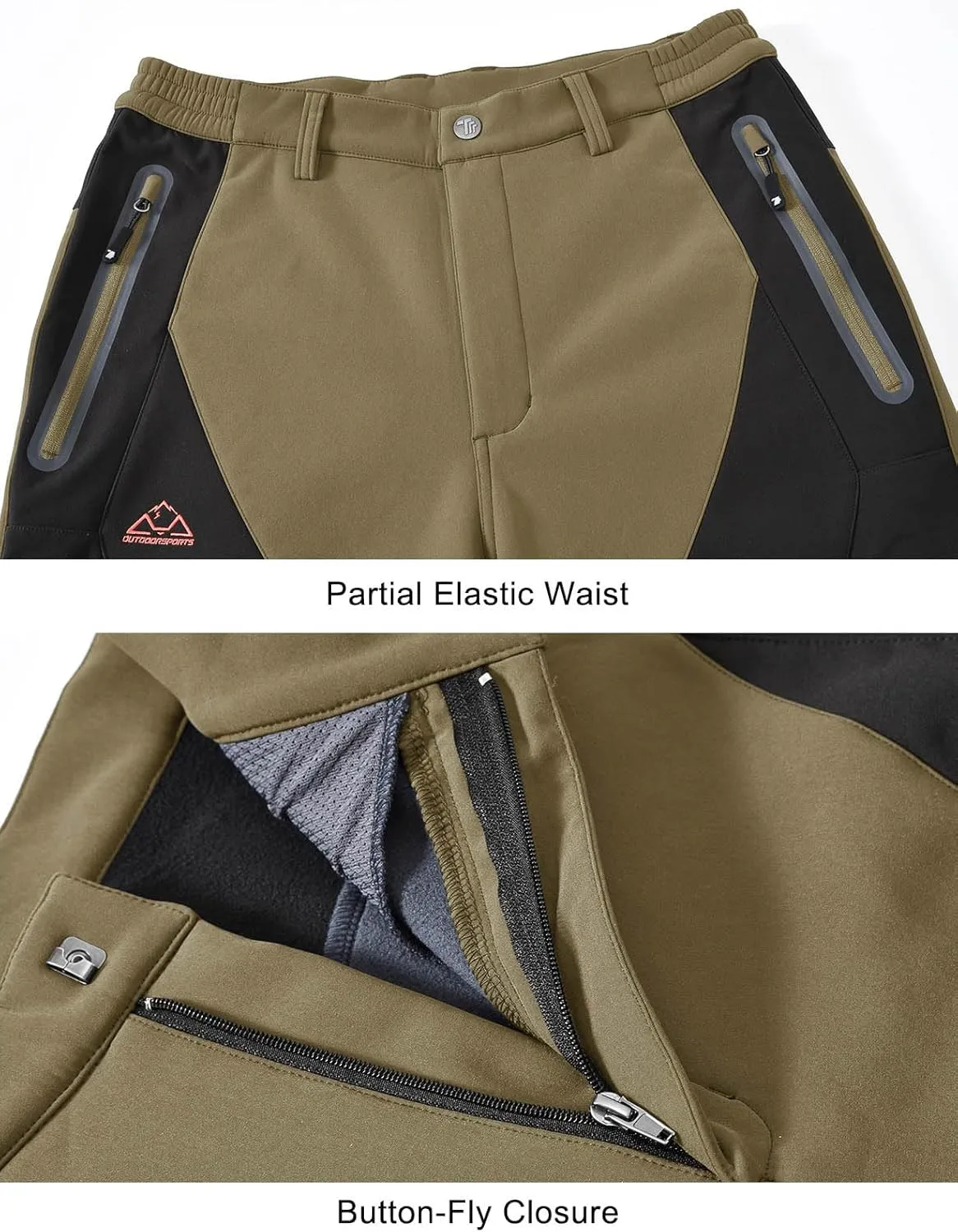 TBMPOY Men's Snow Ski Waterproof Softshell Snowboard Pants Outdoor Hiking Fleece Lined Wear Resistant Windproof