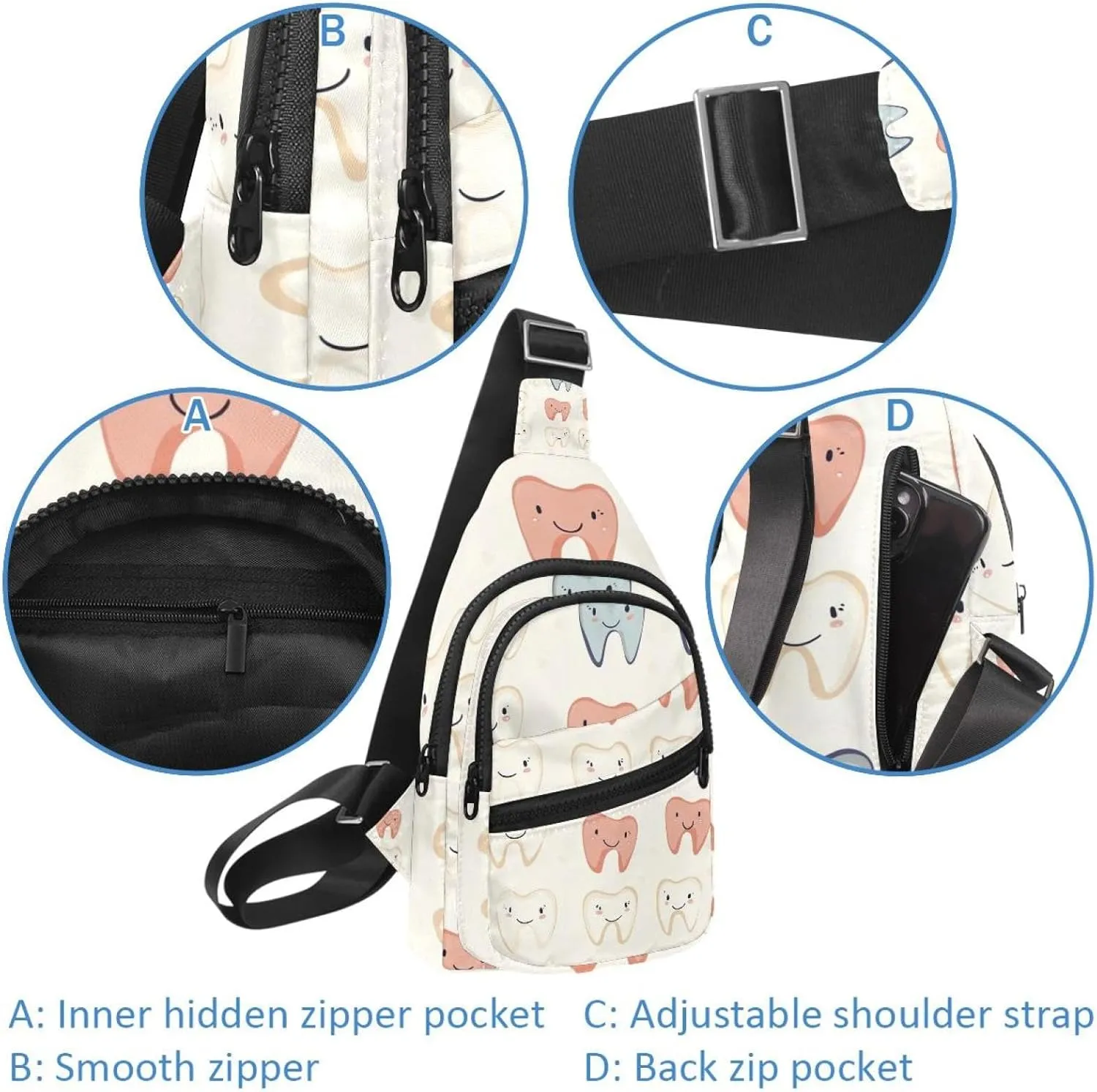 Teeth (4) Chest Daypack Crossbody Backpack for Women Men