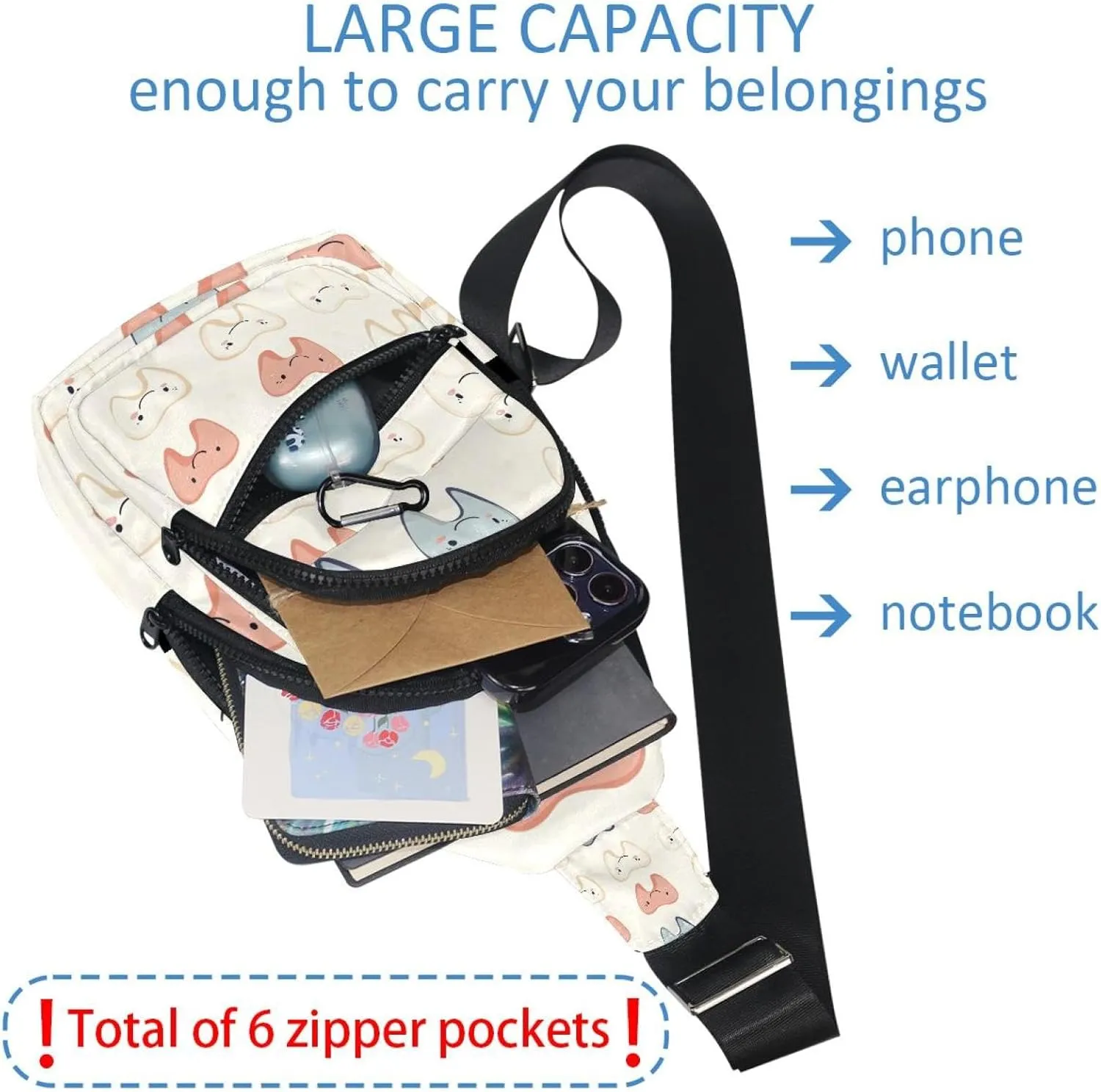 Teeth (4) Chest Daypack Crossbody Backpack for Women Men