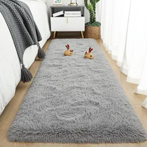 Tepook Soft Runner Rugs for Bedroom 2x6 ft with Rubber Backing, Grey Fluffy Rugs for Living Room, Shag Bedside Rug Fuzzy Plush Carpet for Room, Area Rug for Dorm Nursery Hallway Indoor Home Decor
