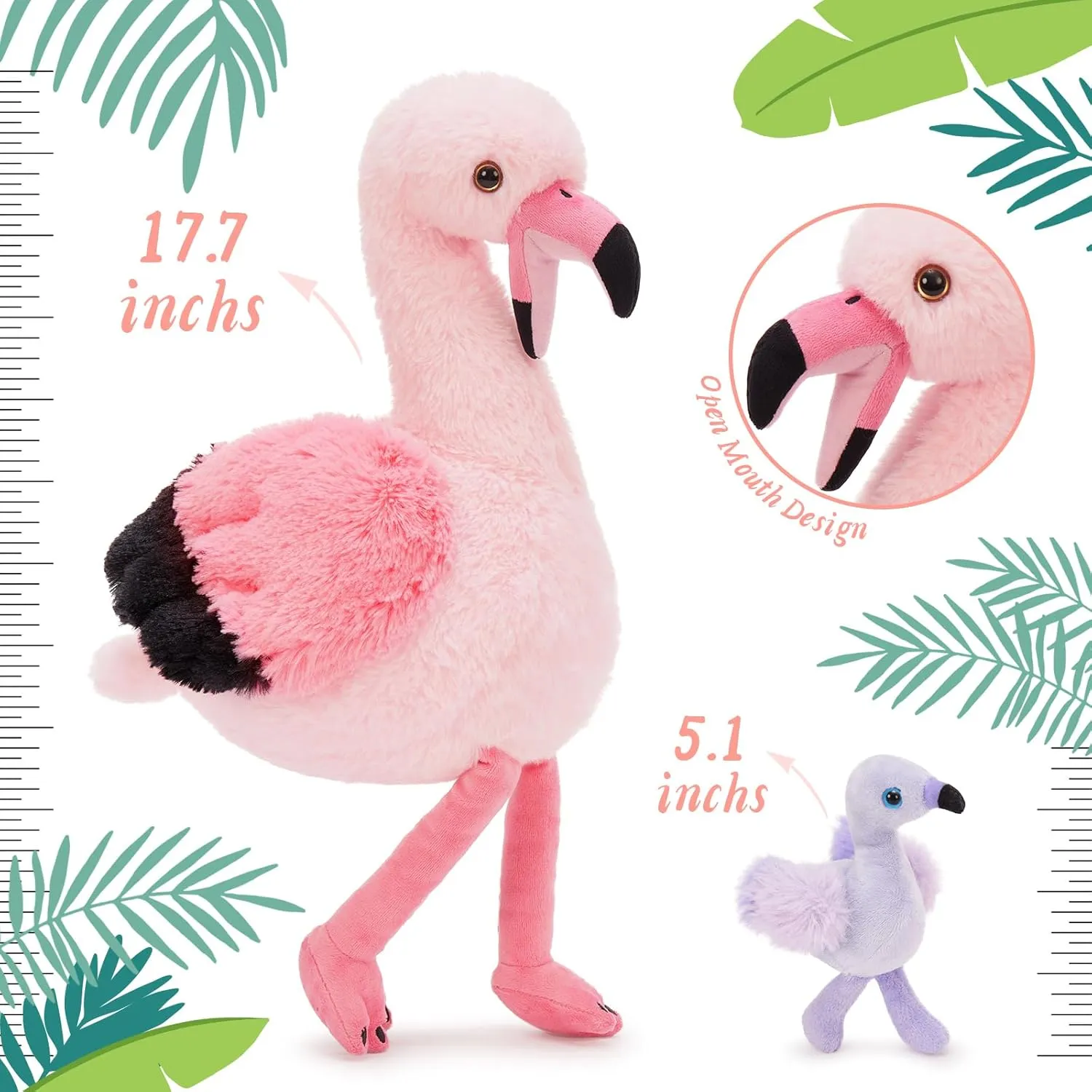 Tezituor Flamingo Stuffed Animal with 4 Babies,17.7" Pink Mommy Flamingo Plush with 4 Babies Soft Bird Toy for Kids Birthday Gift Nursery Decor
