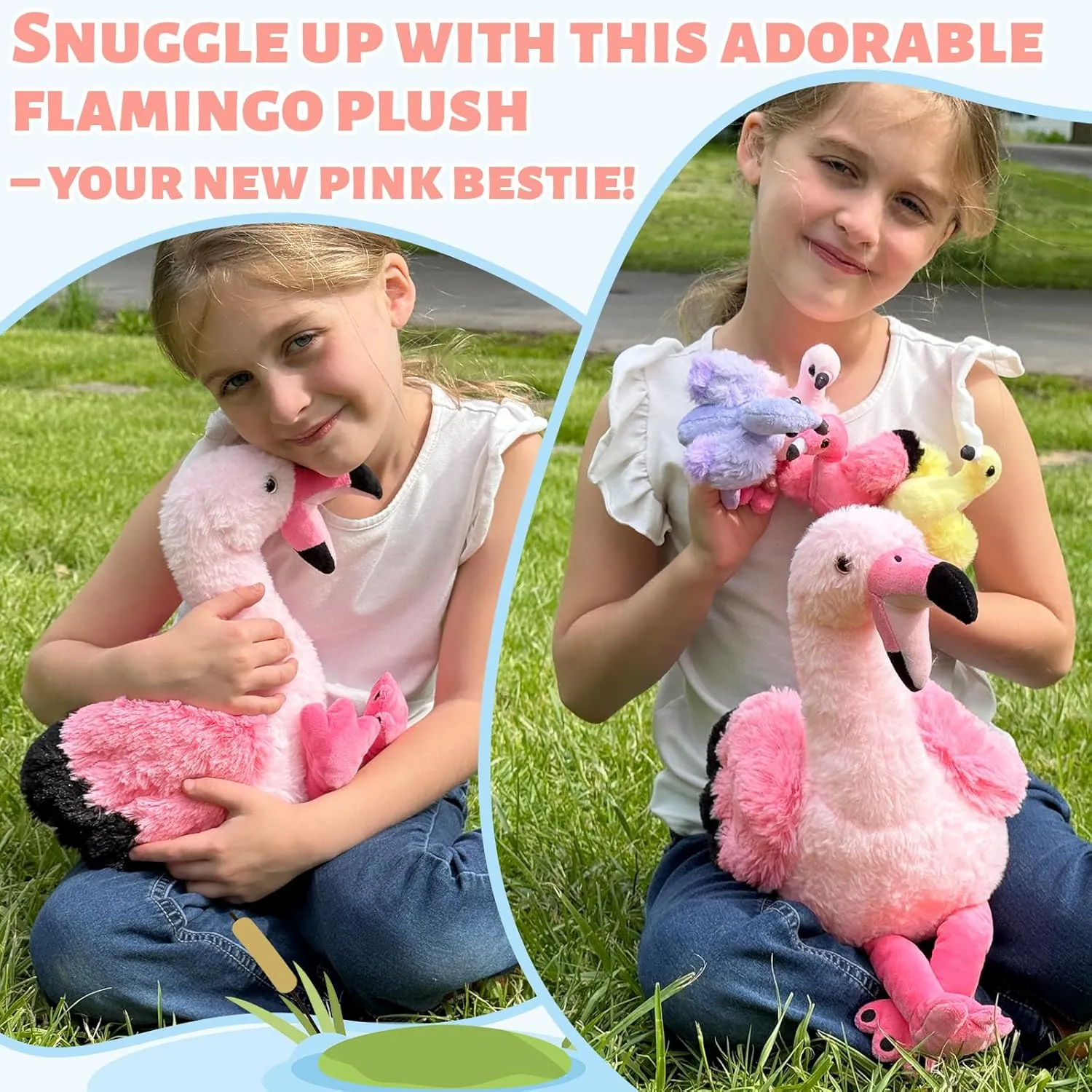 Tezituor Flamingo Stuffed Animal with 4 Babies,17.7" Pink Mommy Flamingo Plush with 4 Babies Soft Bird Toy for Kids Birthday Gift Nursery Decor