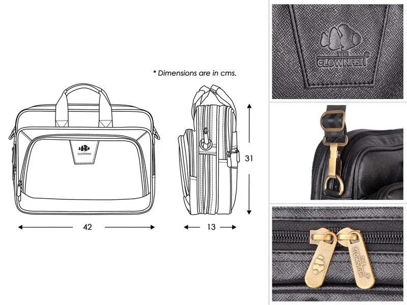 THE CLOWNFISH Bureaucrat Laptop Bag - Padded Compartment | Adjustable Shoulder Strap | 15.6 Inches | Jet Black