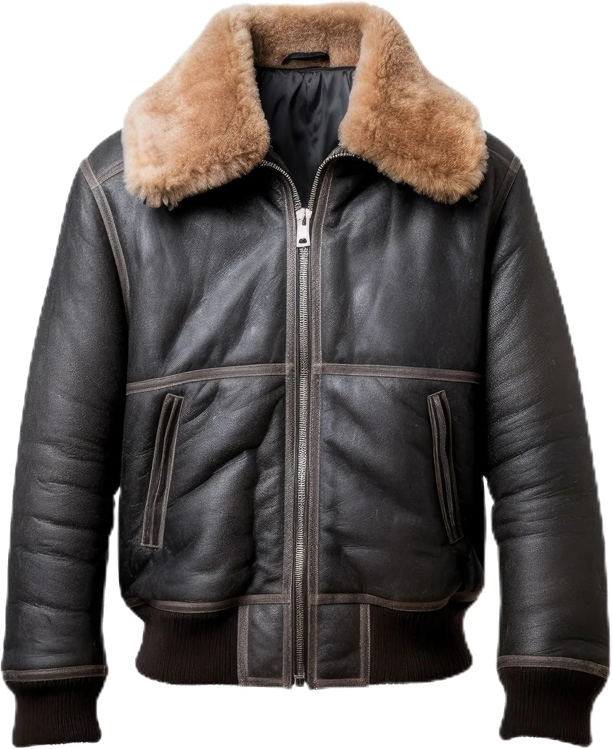 The Next Men Bomber Leather Jacket Fur Coat Side Pockets Aviation Natural Genuine Leather Jackets