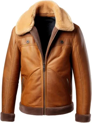 The Next Men Shearling Lapel Fur Leather Jacket B3 Bomber Coat Zipper Pockets Aviation Genuine Leather Jackets